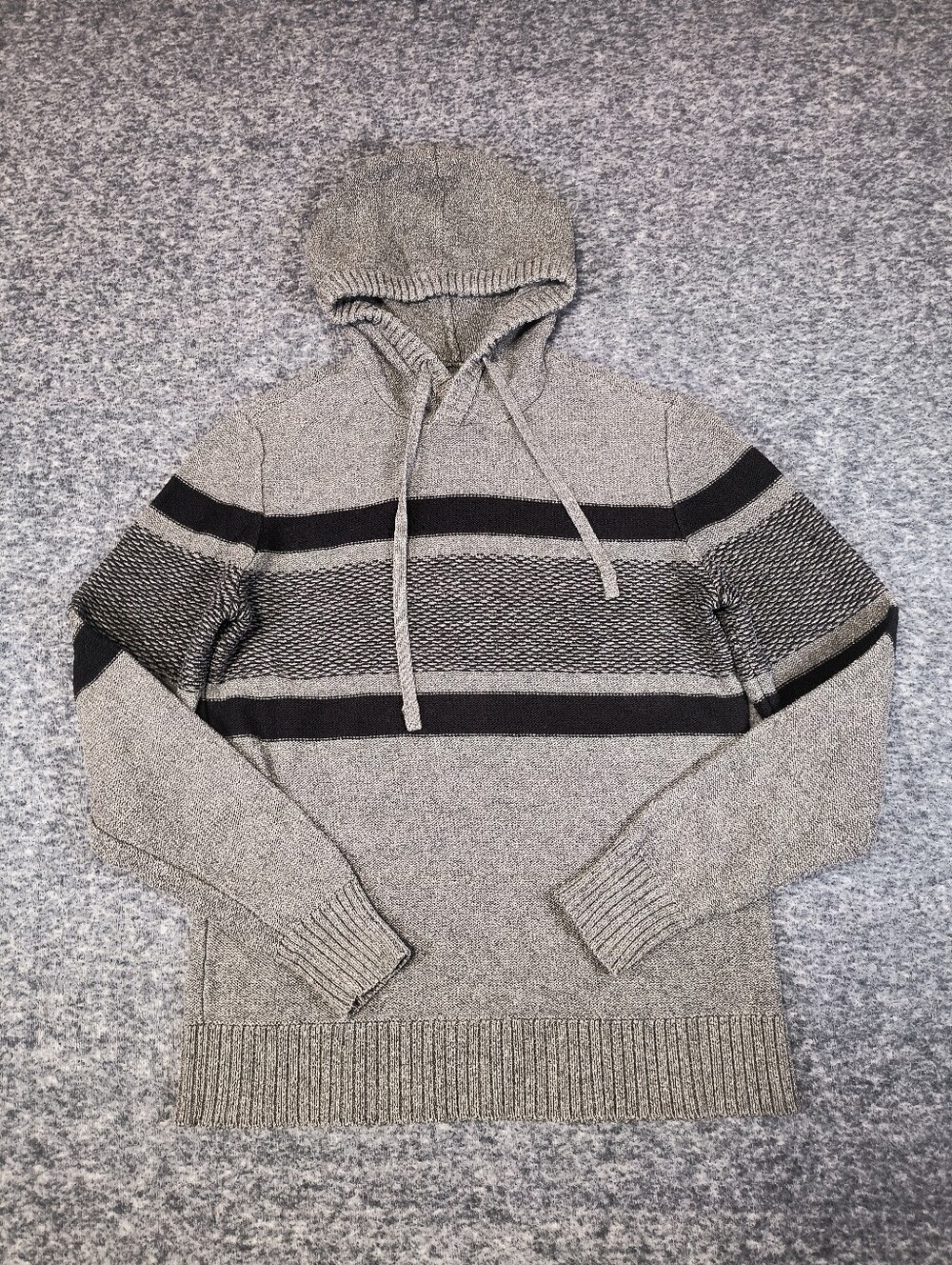 American Eagle striped gray knit hoodie sweater, men's small